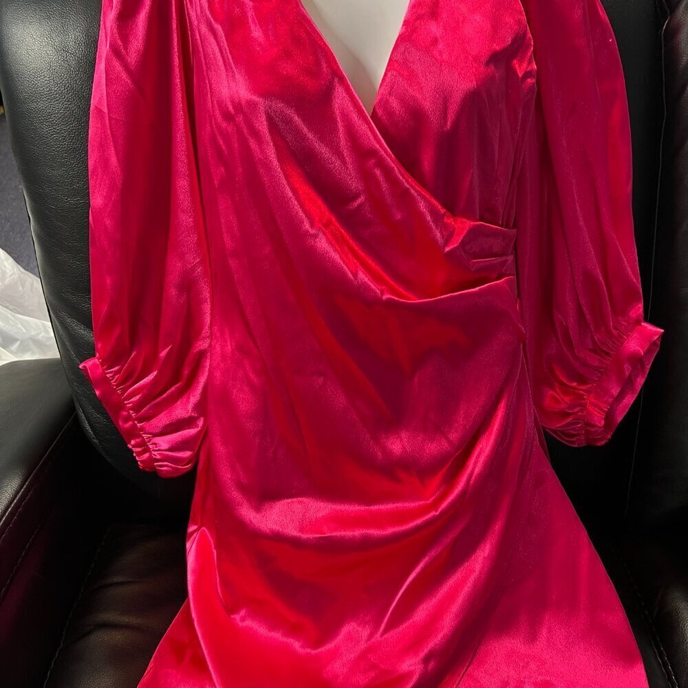Donna Ricco Dress Pink Satin Long Sleeve Formal Dress Size 2 - Picture 8 of 11